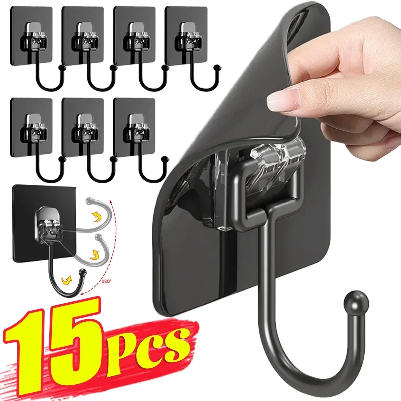 15/10/5/1PCS Black Removable Adhesive Wall Hooks Seamless Waterproof Strong Sticker Holder Storage Hanging Hook Kitchen Bathroom