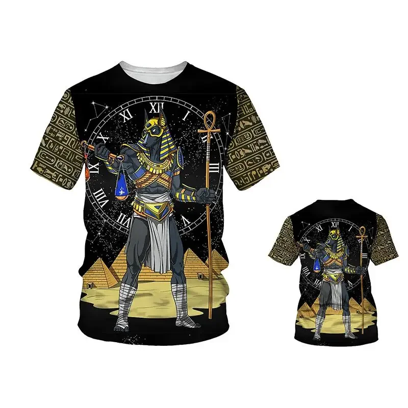 Ancient Horus Egyptian God Eye Of Egypt Pharaoh Anubis 3D Print Summer Men's T Shirts Fashion Retro Style Street Short Sleeve Te