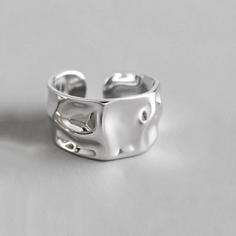 Women's 925 Sterling Silver Geometric Irregular Lines Open Ring