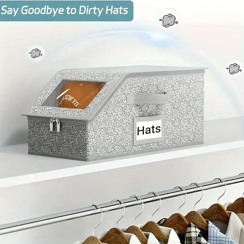Stackable Baseball Cap Storage Box Large Capacity Foldable Hat Organizer with Lid Dustproof Cardboard Closet Container Holds 24 Hats Space Saving Cap Holder Wardrobe Display Bin Home Organization Men Gift