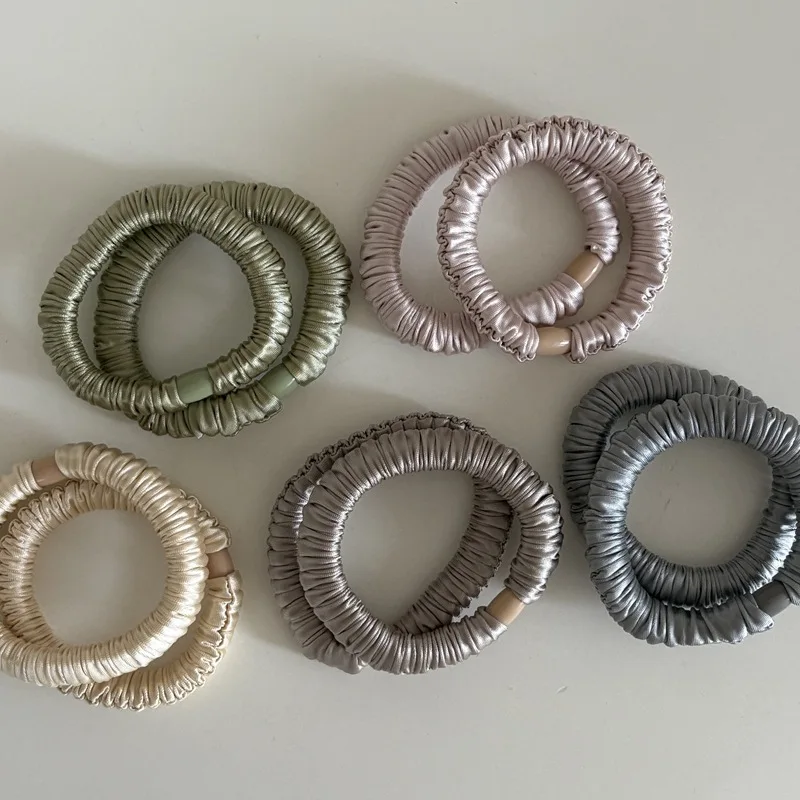 Imagen 4: Coletero de seda elástico a la moda para mujer, bandas de goma para el pelo de satén de Color sólido, coletero seda scrunchie cabello coletero pelo mujer