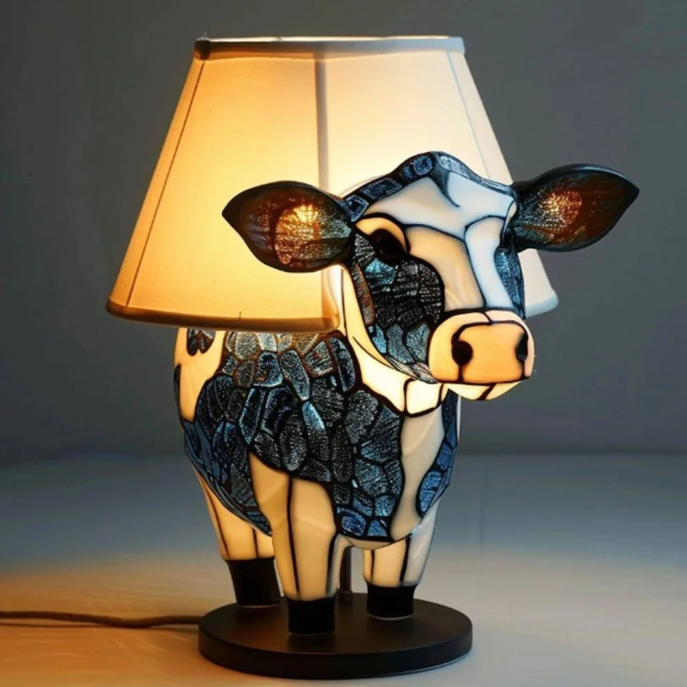 

Fashion 3D Animal Table Lamp Cattle Shaped Resin Night Light Colored Bedroom Decoration Bedside Desk Night Light Office