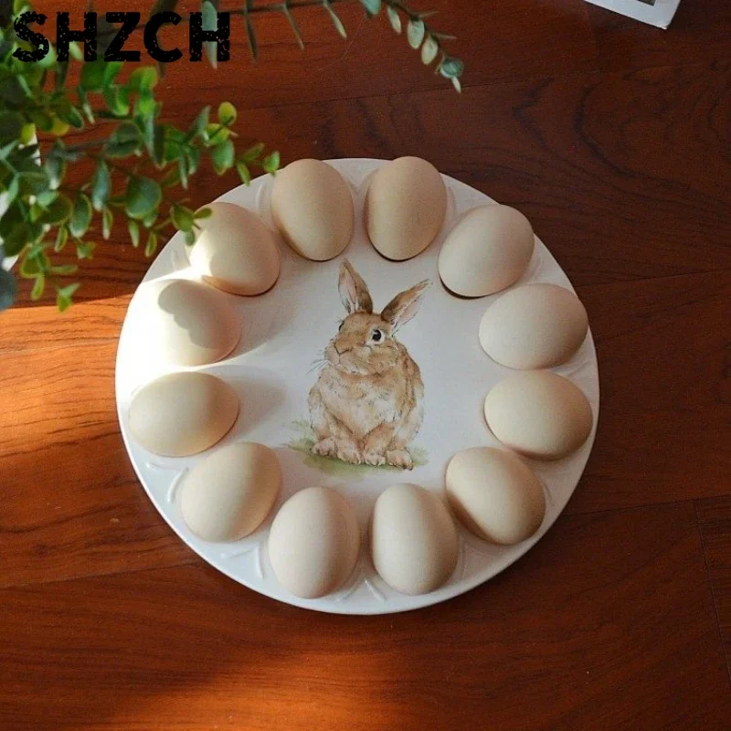 Ceramic Devilled Egg Platter Whimsical Bunny Design, Perfect for Eggs, Easter Treats & Small Appetizers