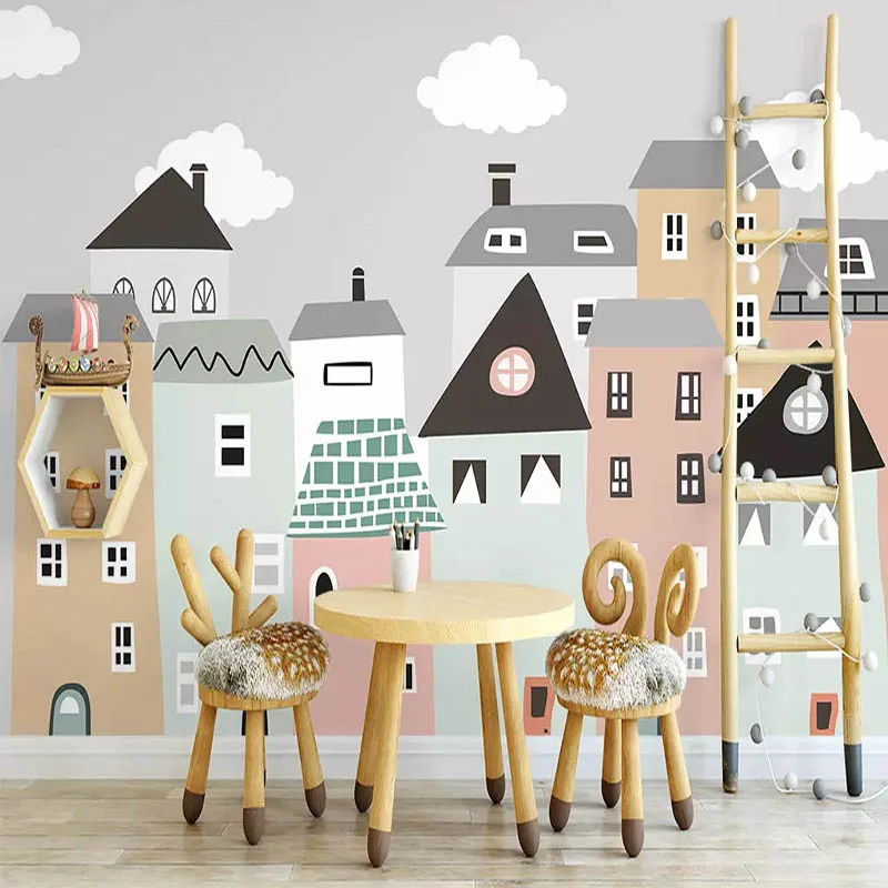 Custom Mural Wallpaper For Kids Room Hand Painted Small House Murals Children Room Bedroom Decorative Background Papel De Parede