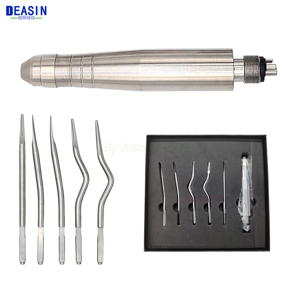 Dental Turbine Pneumatic Elevator 4 Hole Tooth Extraction Surgery Instruments Tools with 5 Tips for Clinic Dentistry Tools