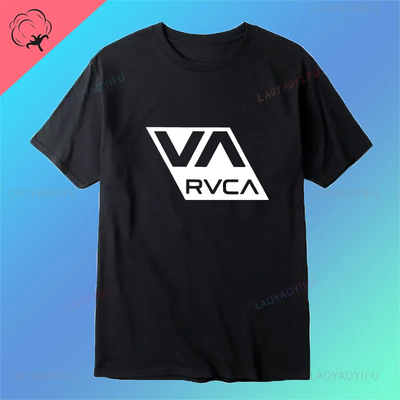 2024 Chic print pattern RVCA VA Casual Street wear trendy Hip Hop Summer Men\'s and women\'s all-purpose short-sleeved T-shirt