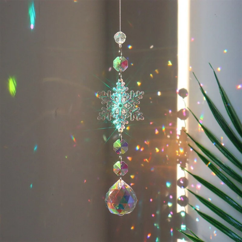 Window Crystal Suncatcher Pendant Christmas Snow Sun Catchers To Hang Prismas Decoration Room Garden Catch Sun Glass Prisms Gift