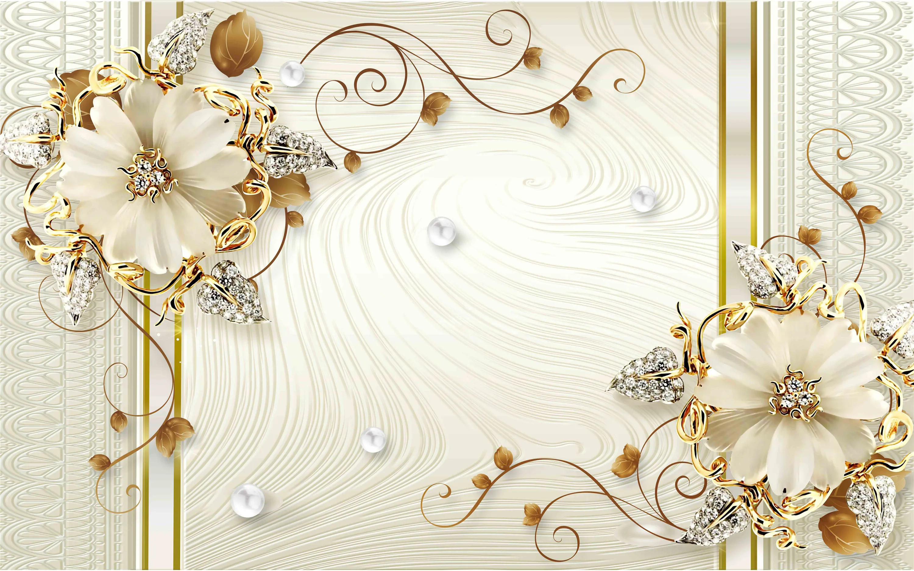 Custom size Wallpaper Pearl Flower mural hotel room decoration self-adhesive relief material 3D Wallpaper Murals papel tapiz