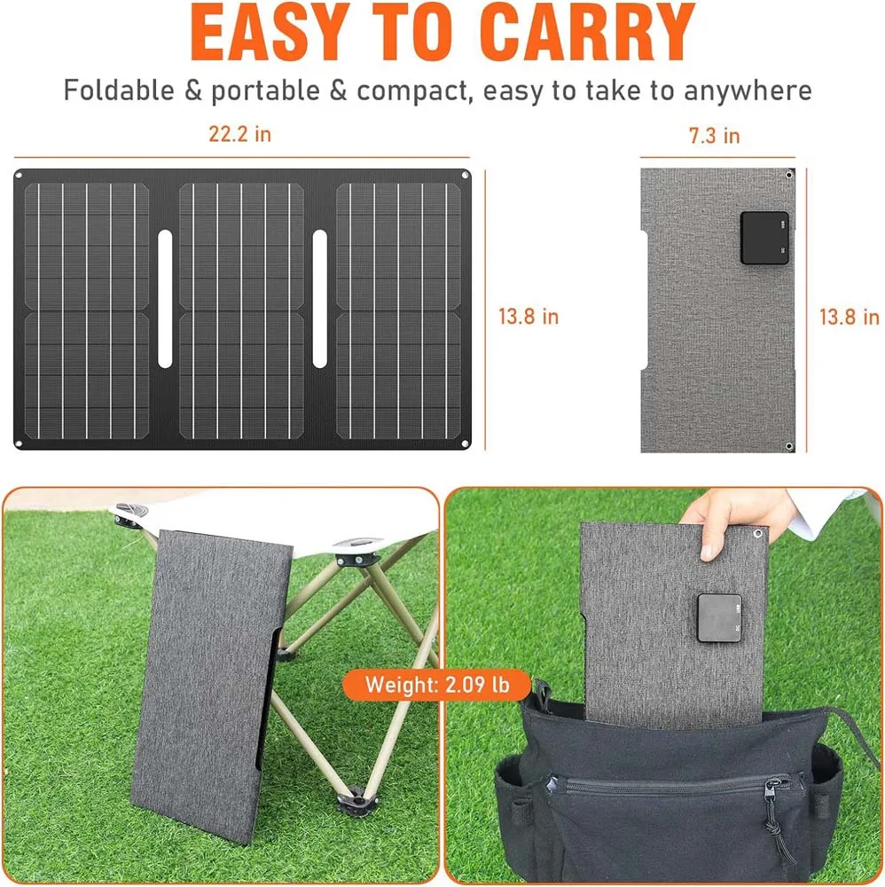 Portable Solar Panel for Power Station Solar Charger for Solar Generator Foldable Solar Panel for Camping RV Trip USB Ports