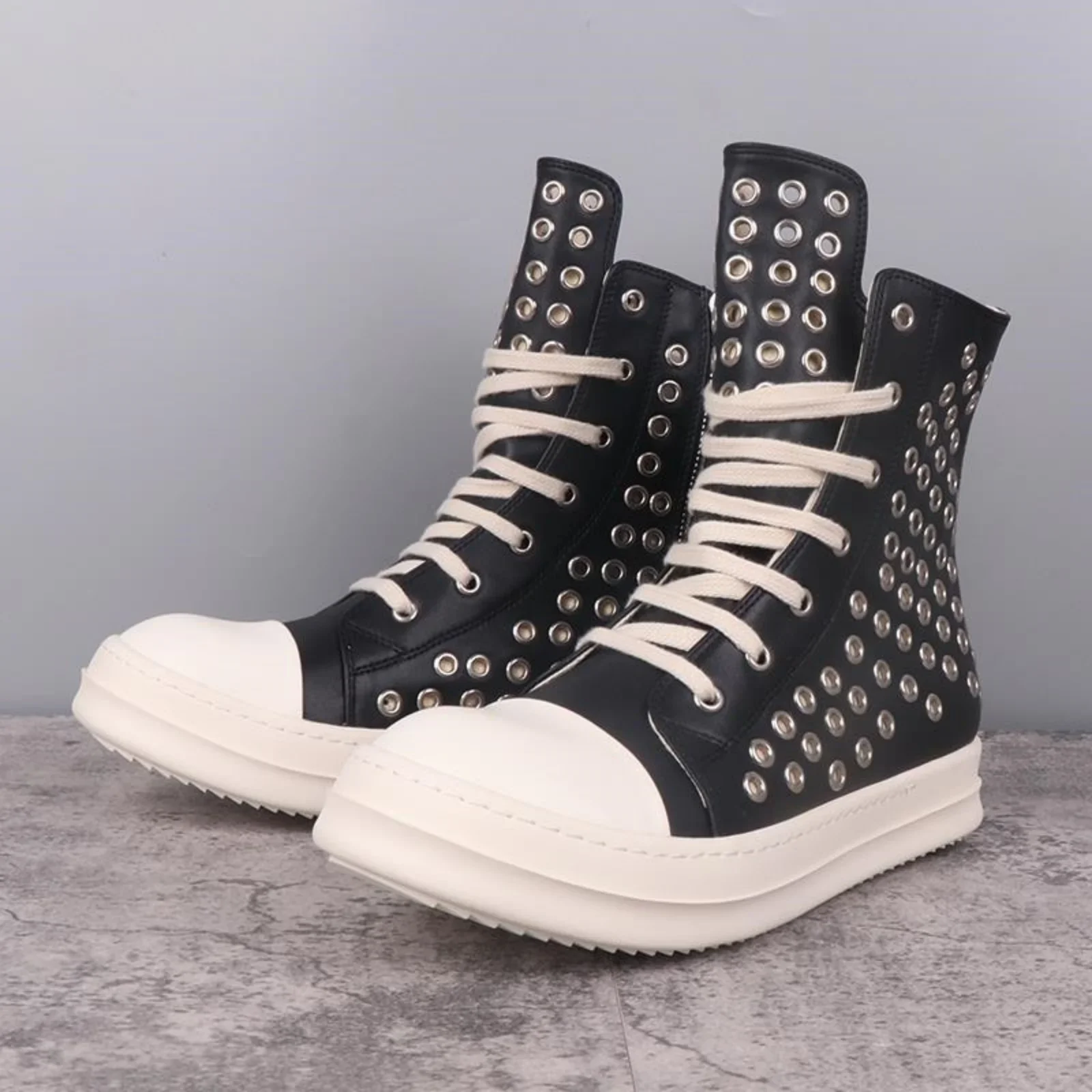 Top Quality Boots Men and Women Casual Fashion Design Punk Goth Real Leather zipper booties Platform soles Trendy High top shoes