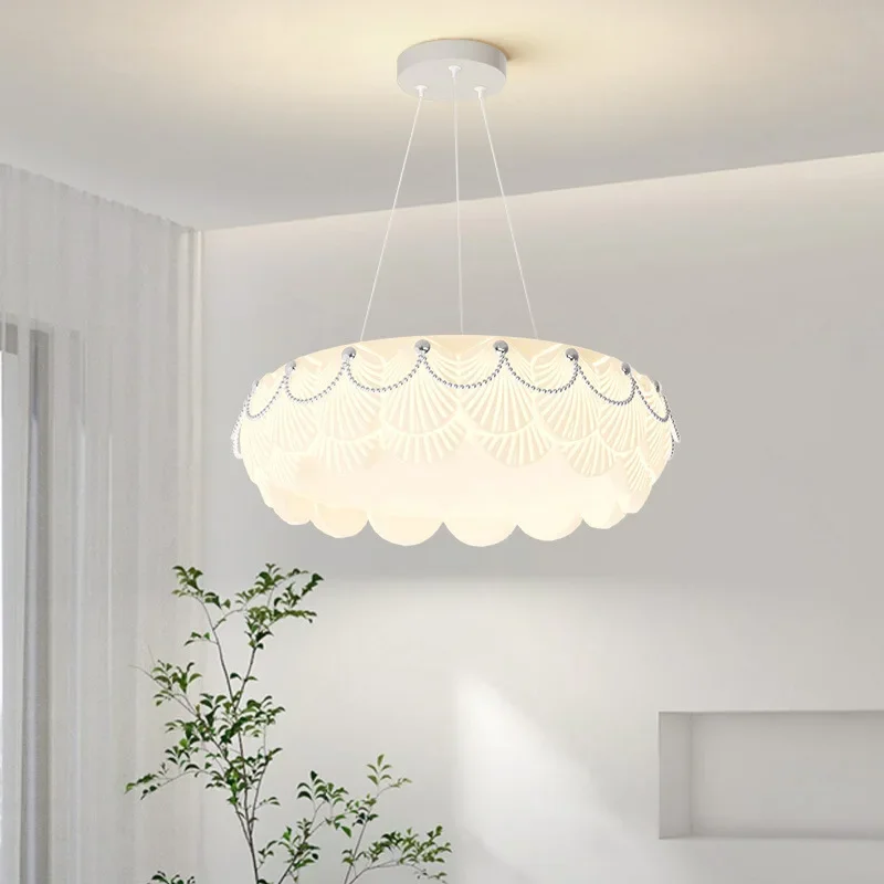 Modern minimalist creative shell hall ceiling lamp Nordic cream wind lamp group