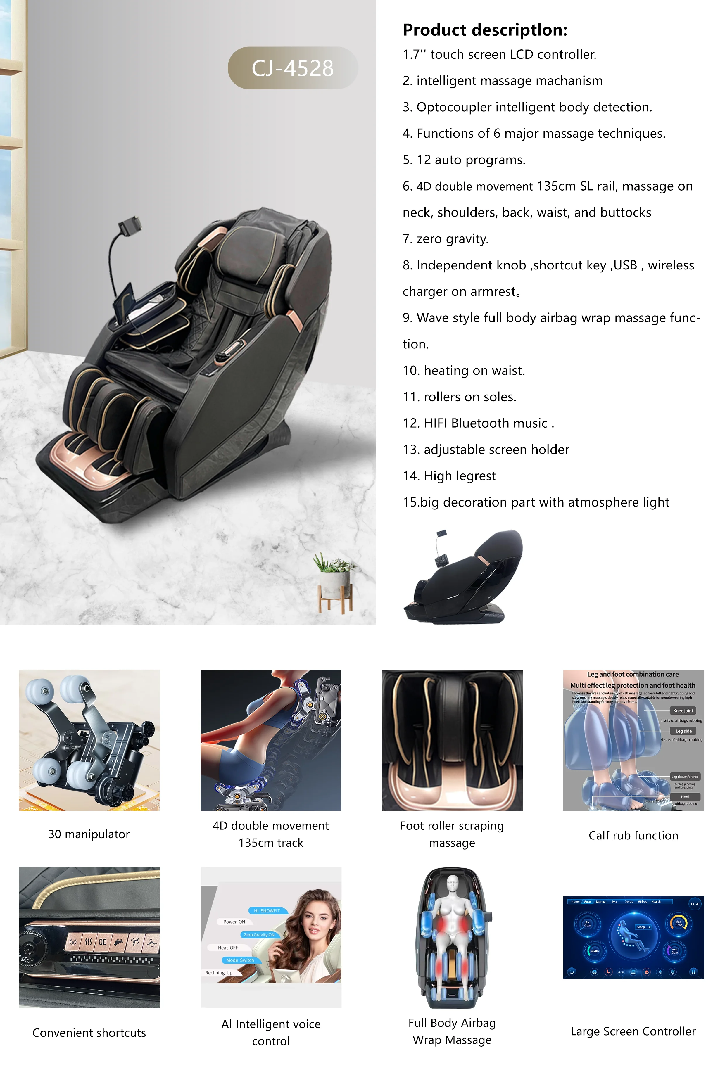 OEM ODM High-End Luxury Electric Recliner 4D 5D Full Body Zero Gravity Massage Chair with Double Movement Double Movement