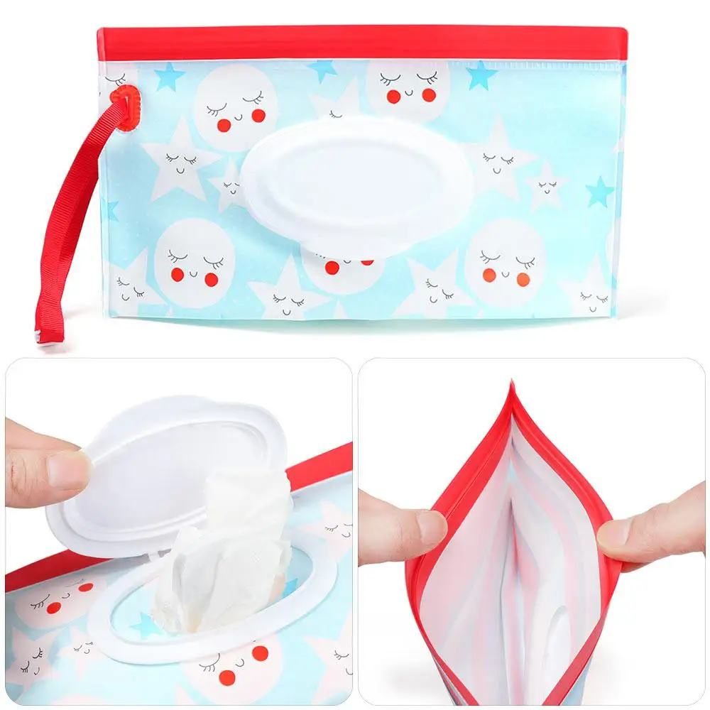 Cute Fashion Portable Baby Product Snap-Strap Carrying Case Wet Wipes Bag Stroller Accessories Cosmetic Pouch Tissue Box