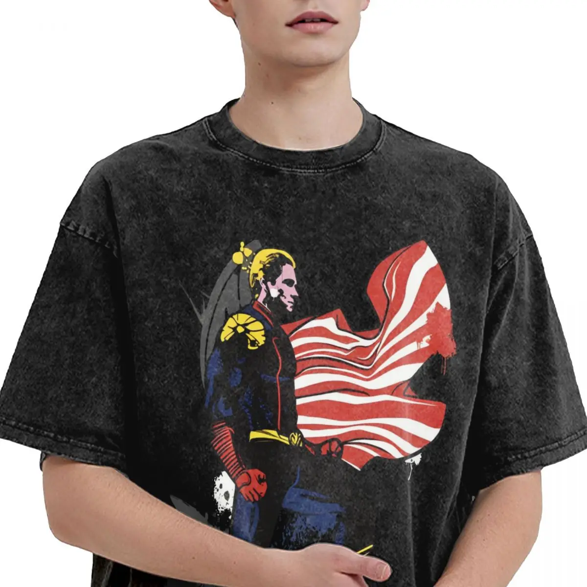 Homelander-男性と女性のためのウォッシュド半袖Tシャツ,ヴィンテージストリートウェア,ヒップホップTシャツ,男の子