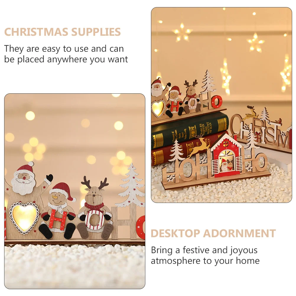 Christmas Table Decoration Light Up Ornament Desktop Adornment Wooden Luminous Electronic Component