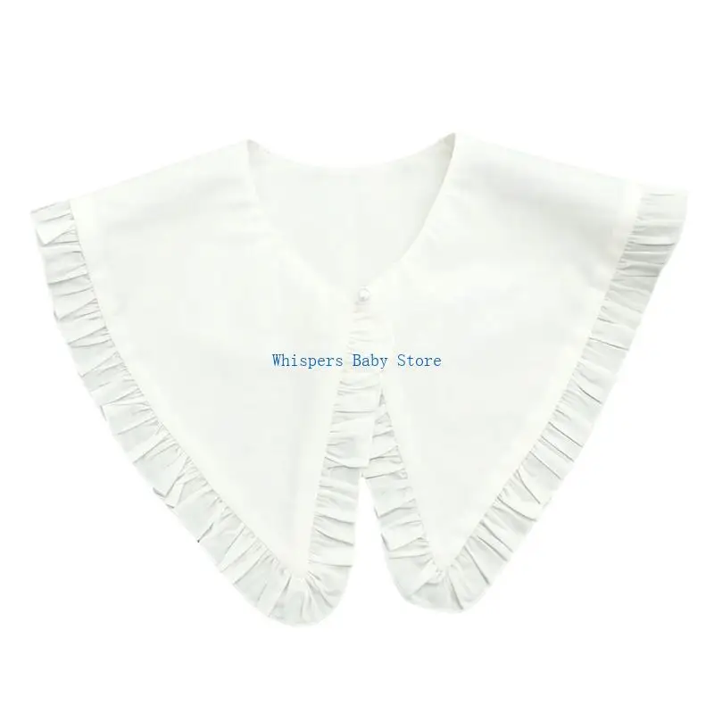 U90E Elegant Faux Collar Comfortable Cotton Neckpiece with Ruffle Trim Fashion Accessory For Blouse Dressing Up