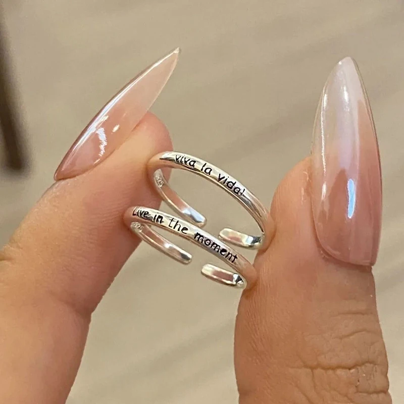 1/2Pcs Light Luxury Adjustable Rings For Women Fashion Jewelry Gift Accessories  Geometric Positive Phrases Opening Pinky Ring