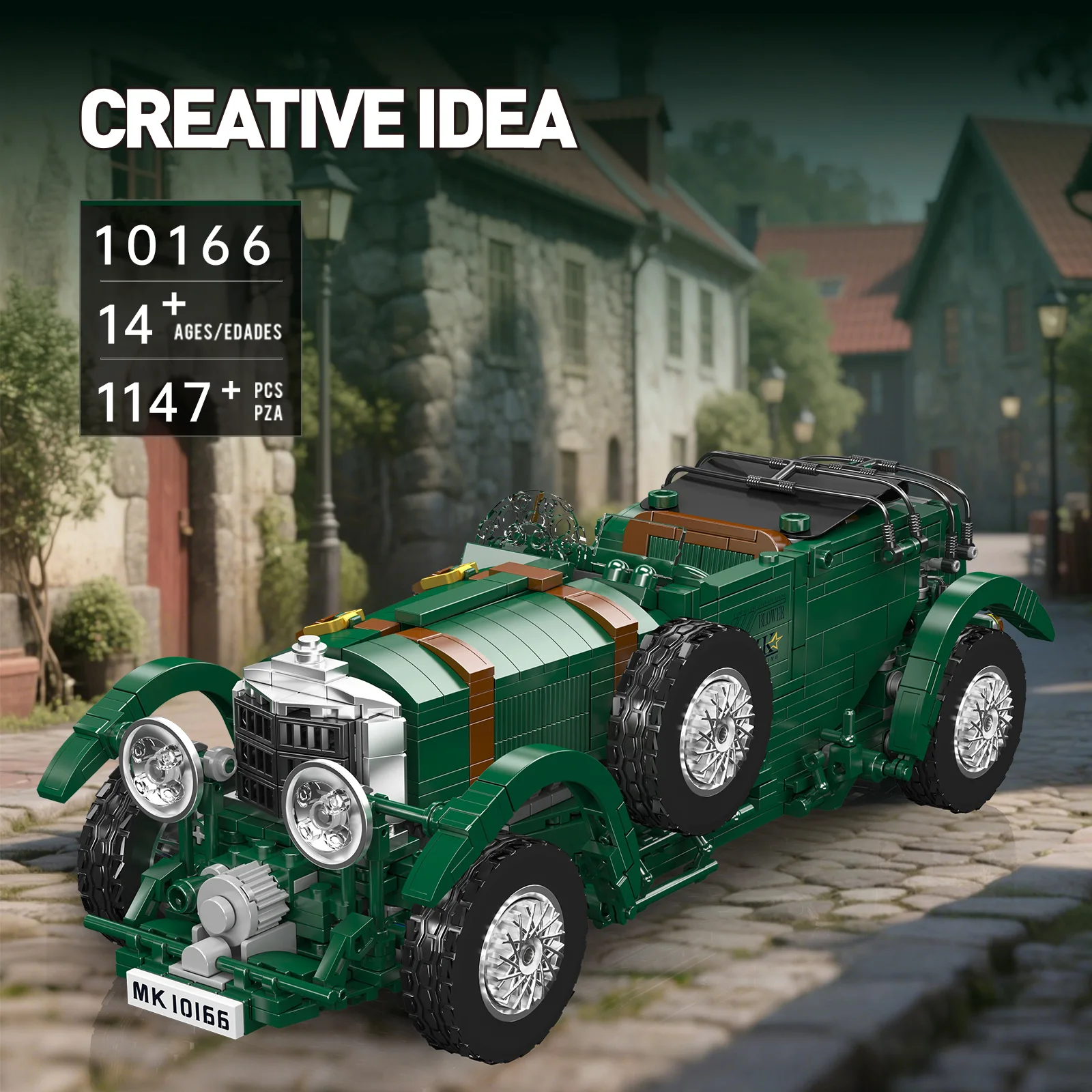 몰드 킹 10166 그린 레트로 빈티지 자동차 빌딩 블록 클래식 블로워 빈티지 자동차 모델 조립 장난감 어린이 성인 선물 1147PCS