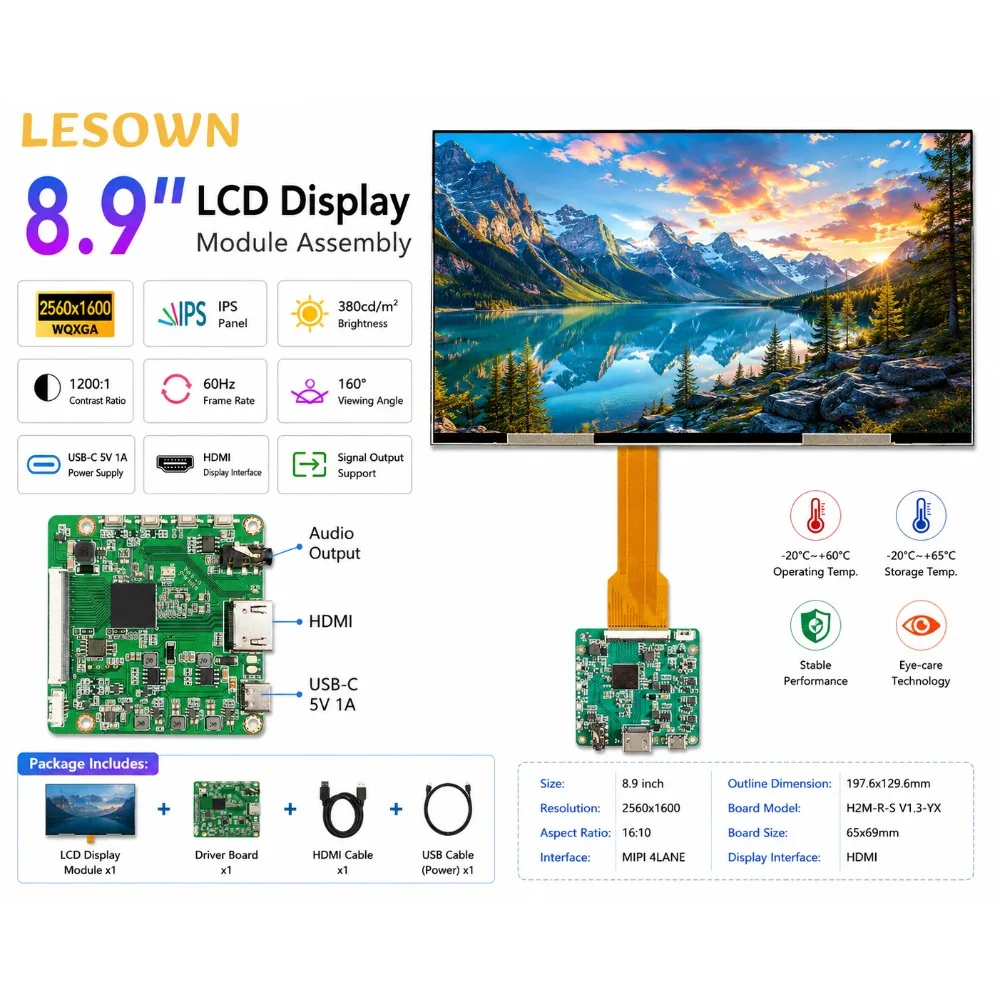 

LESOWN 8.9 inch Screen Assembly Plug & Play 160° View Pantalla de Visualización with Audio Output