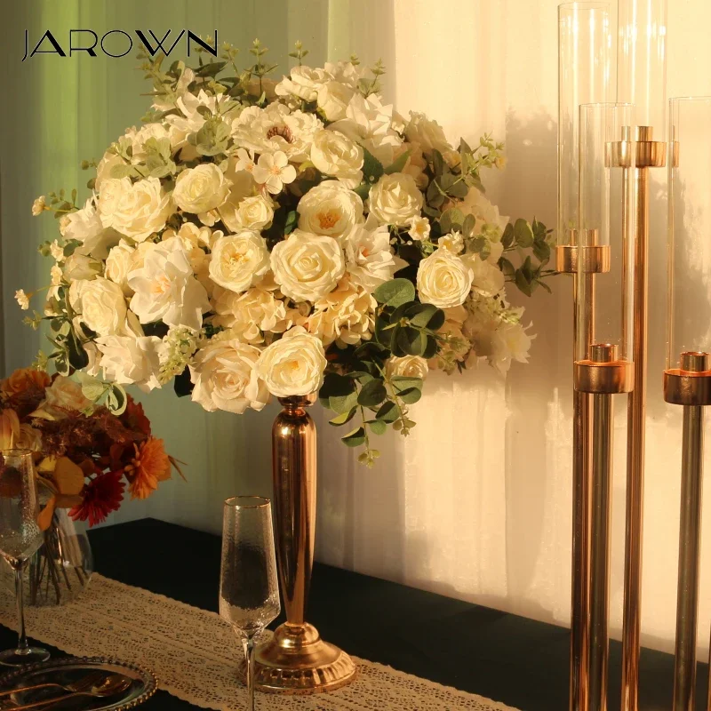 Customized White Big Flower Ball Wedding Table Centerpiece Decoration Artificial Rose Flower Ball Stand Decor Props