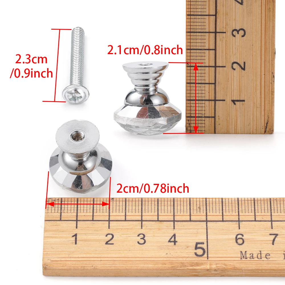 ตู้ทีจับตู้เสื้อผ้าคริสตัลทรงเพชร10ชิ้น/เซ็ต20มม. มือจับ KNOB Laci ประตูห้องครัวตู้เสื้อผ้ามือจับอุปกรณ์เหล็กเครื่องตกแต่งบ้าน
