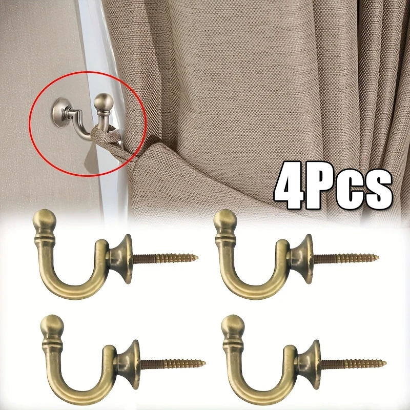 4Pcs/Set European Style U-Shaped Curtain Hooks Buckle Decorative Home Hardware Wall Tieback Handle Feel Curtain Accessories