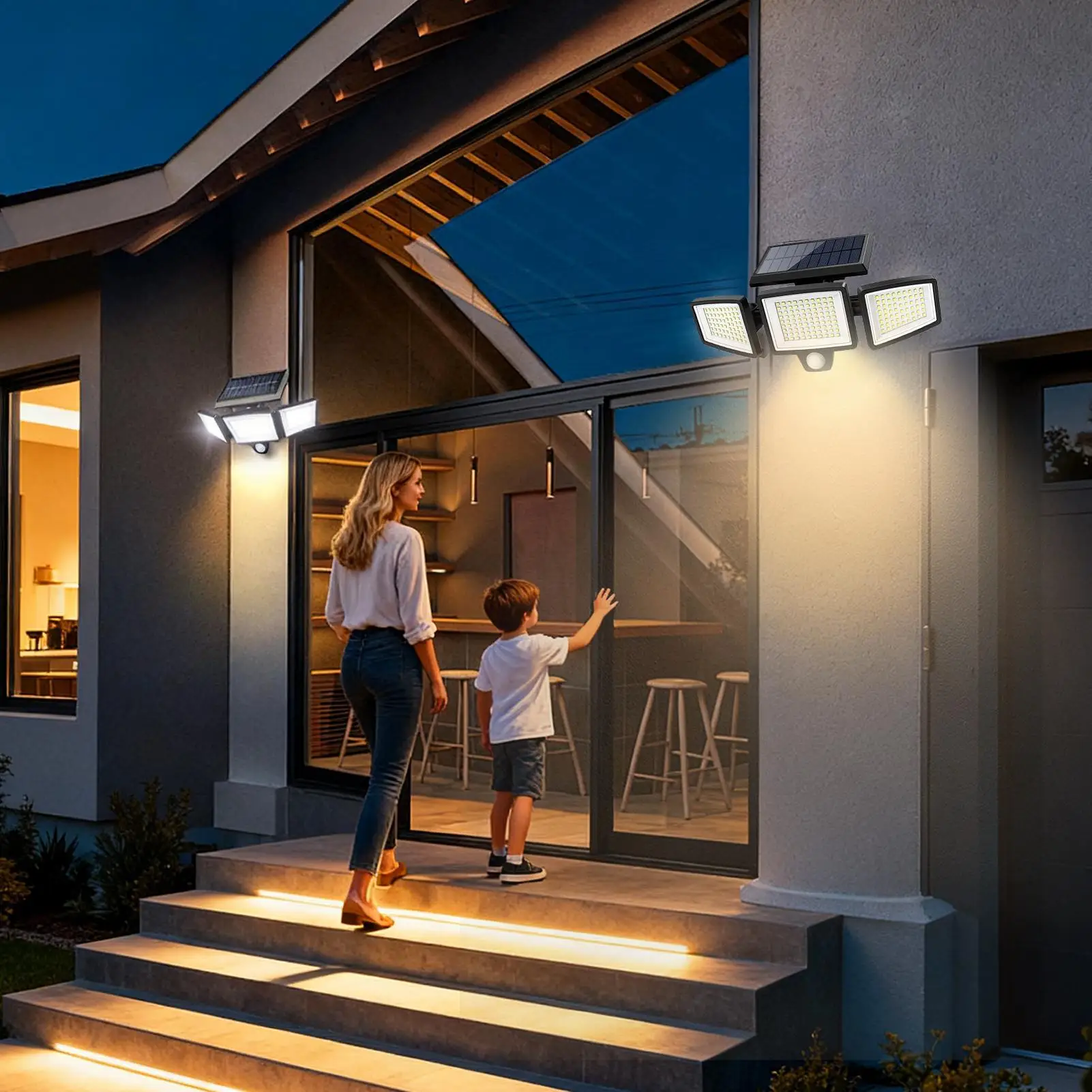 

Solar Lights Outdoor 2500 LM Waterproof Motion Sensor Spotlight Solar LED Wall Lights 3-Heads For Outside Garden Patio Yard Tree