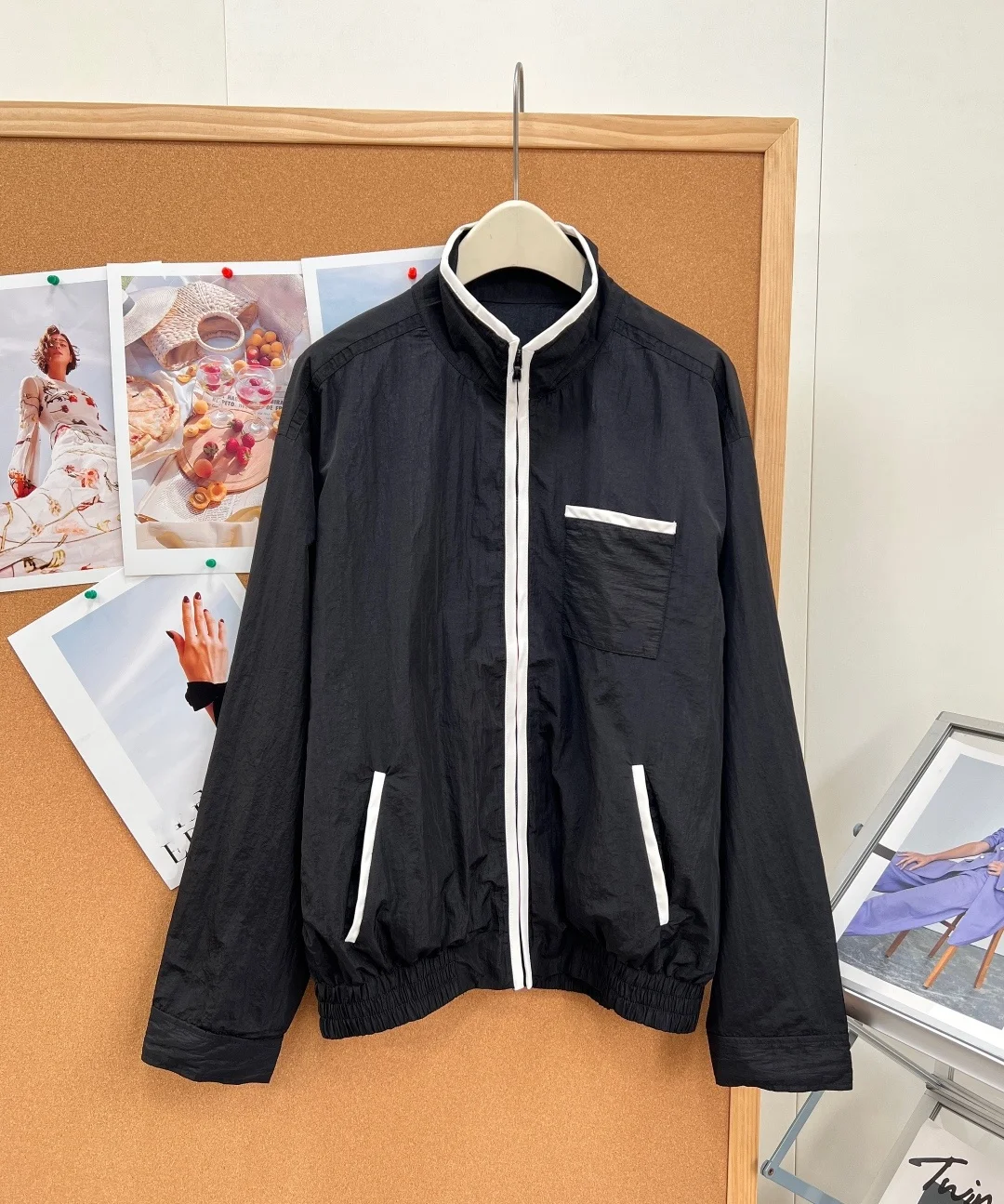26 Black and White Contrasting Collar Jacket - White Edges Contrast - Casual Breathable Fabric - Pockets Slimming Women's Jacket