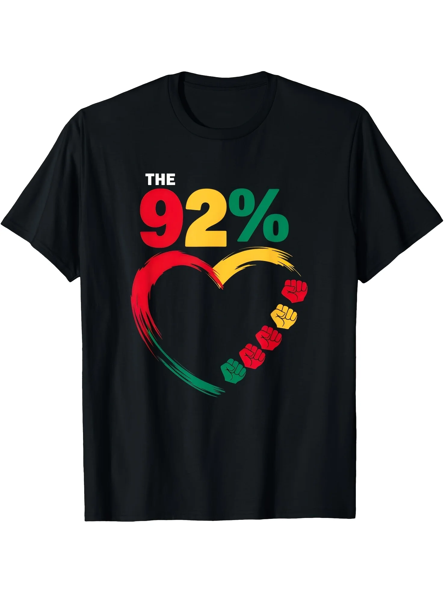T-shirt graphique unisexe en coton avec motif 'Unity' et 'THE 92%': Cadeau pour le Mois de l'Histoire des Noirs, design audacieux 'THE 92%', col rond décontracté