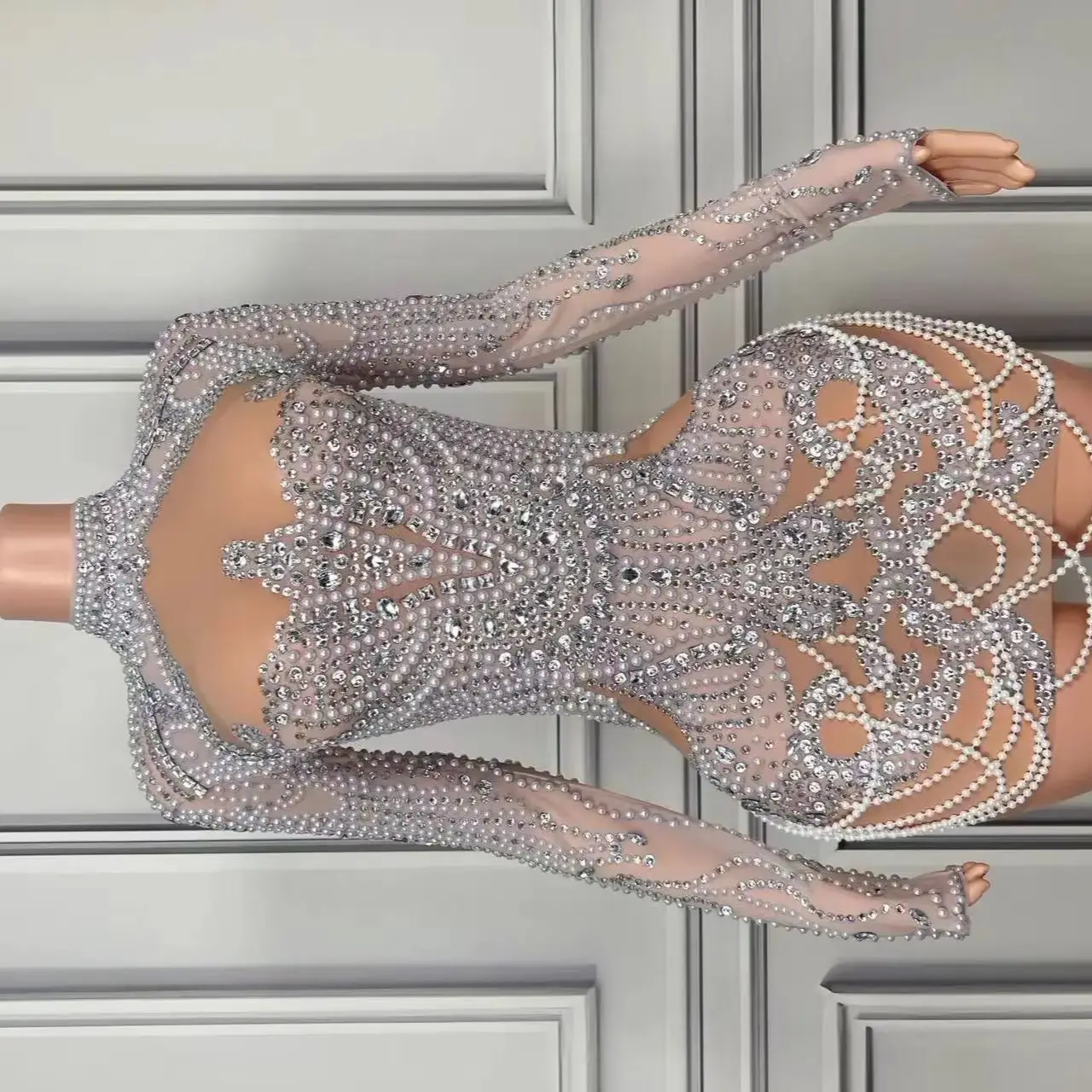 

Жемчужное платье, мигающее роскошное платье со стразами и жемчугом, день рождения, вечерняя вечеринка, ночной клуб, певица, костюм для выступлений, сценическая одежда