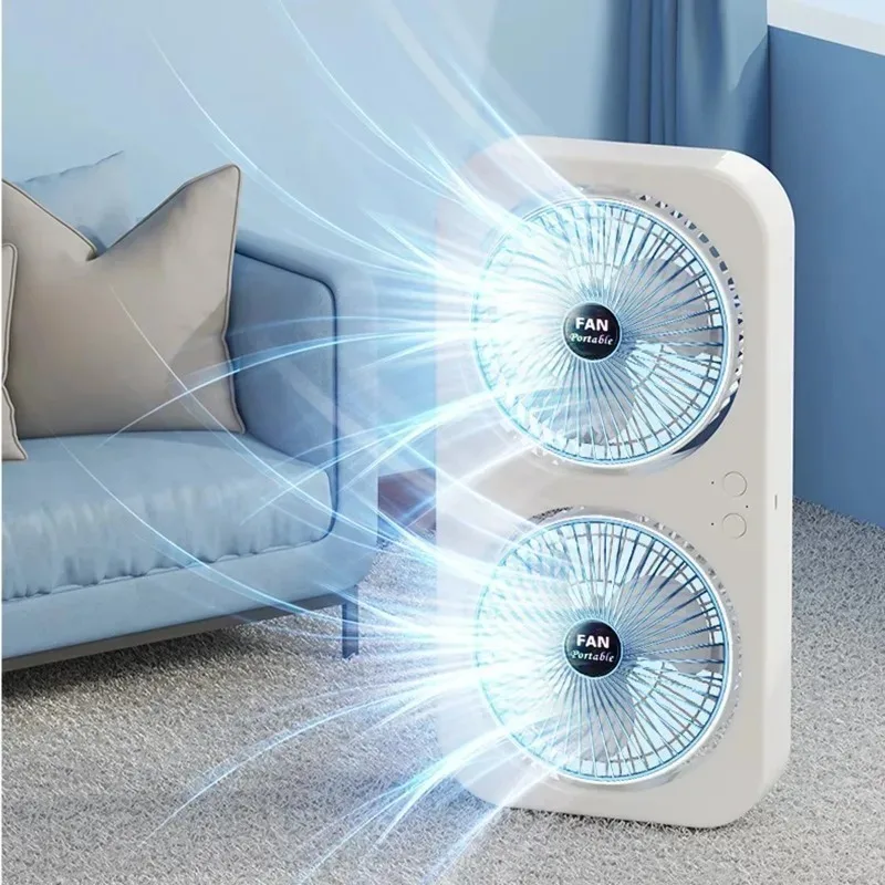 Dual Head USB Charging Desk Fan Portable Wall Mounted Quiet Adjustable 3 Speed Cooling Fan for Dorm Room Home Office