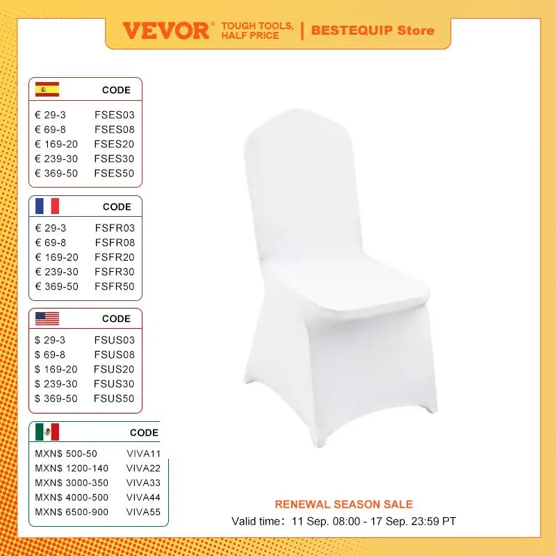 VEVOR-fundas elásticas de LICRA para sillas, cubierta Universal ajustada, extraíble y lavable, para bodas y vacaciones, 12-100 piezas