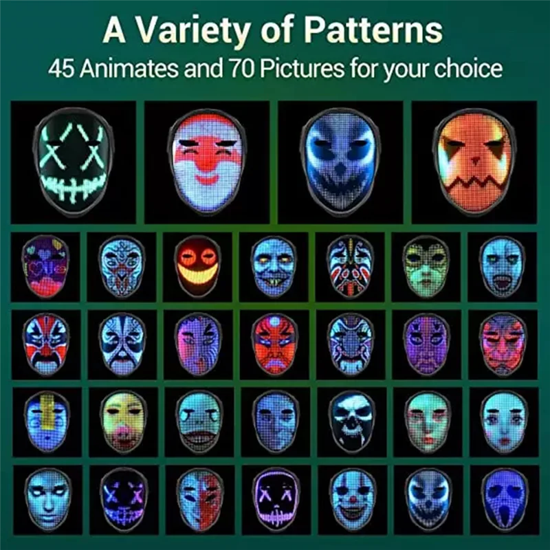 บลูทูธไฟ LED ปาร์ตี้หน้ากาก LED หน้ากากฮาโลวีนคริสต์มาส DIY ภาพเคลื่อนไหวข้อความ Love Prank คอนเสิร์ตหุ่นยนต์ Face LED Mask