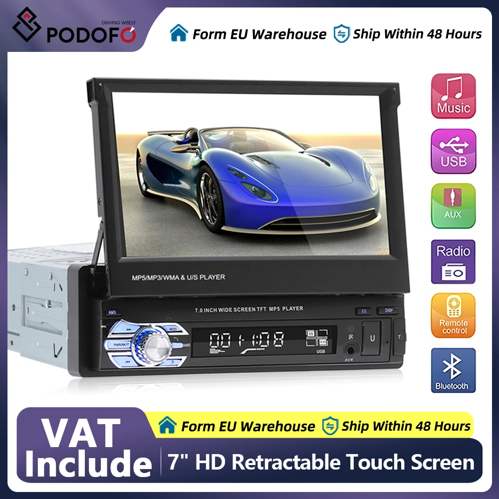 Podofo Car Radio CarPlay&Android-Auto BT Handsfree Mirror Link MP5 Player USB Audio System Head Unit 1 Din 5