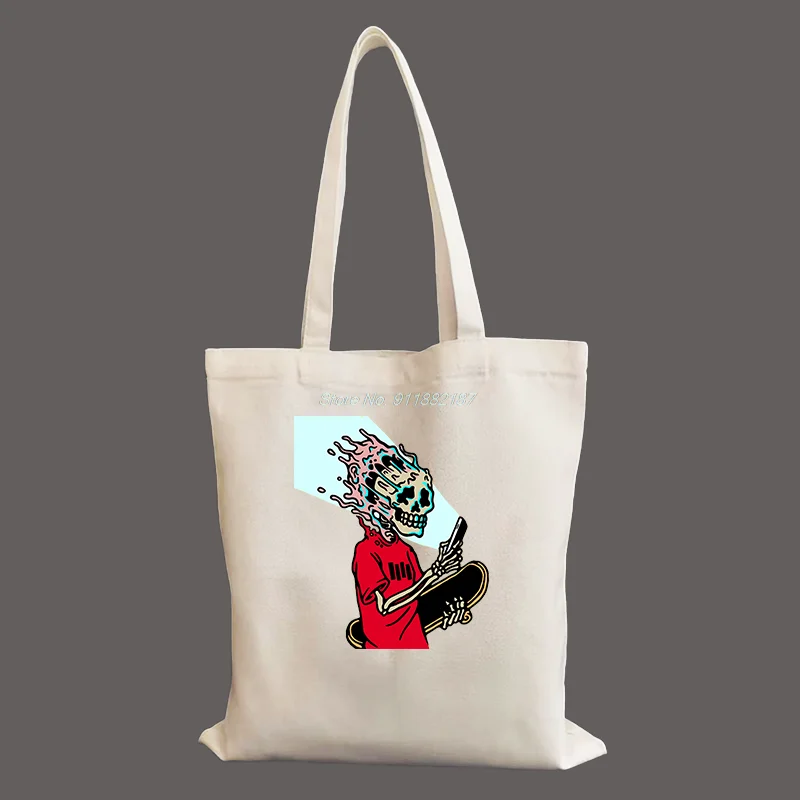 

Skater Skull Skateboard Women Shopper Bag Printed Harajuku Shopping Canvas Shopper Bag Girl Handbag Tote Shoulder Lady Bag