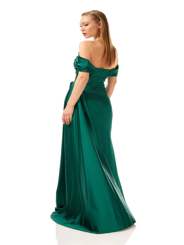 New Product Off-Shoulder Neckline Satin Sleeveless Mermaid Prom Dress Shoulder High Slit Court Train Party Gowns For Women 2024