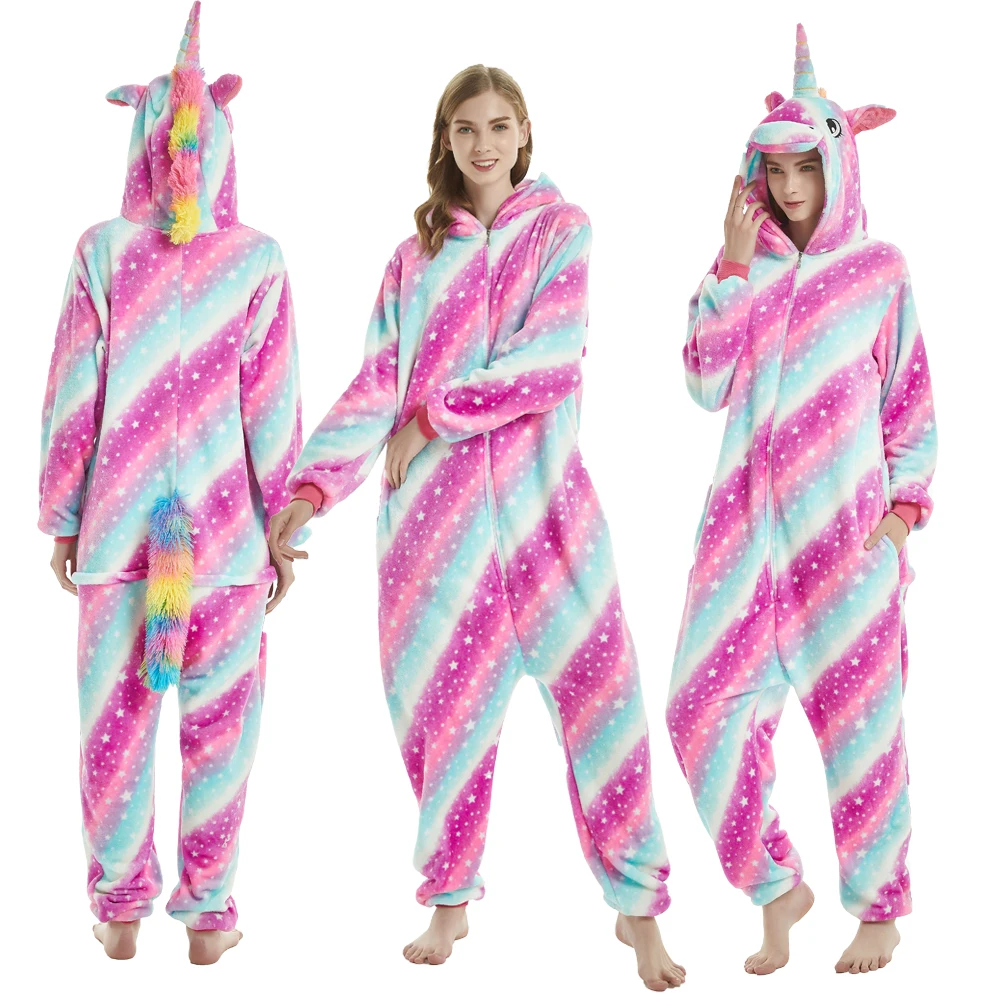 Women Pijama Animal Jumpsuit Onesie Kigurumi Unicorn Suit Shark Bodysuits Adult Flannel Winter Sleepwear Christmas Full Body