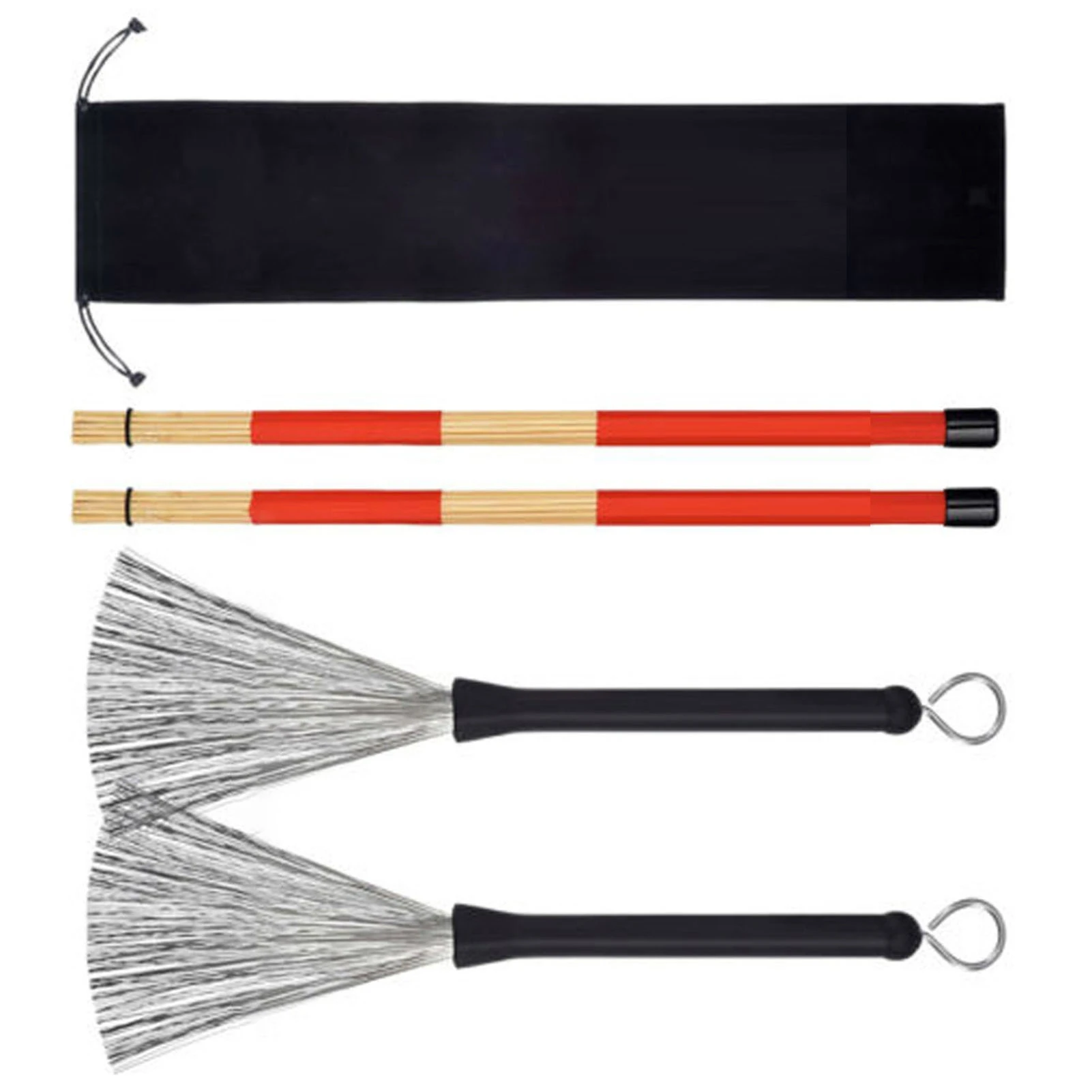 Drumstick Brushes Set Flexible Adjustment Stainless Steel Drum Wire Brushes with Drumstick