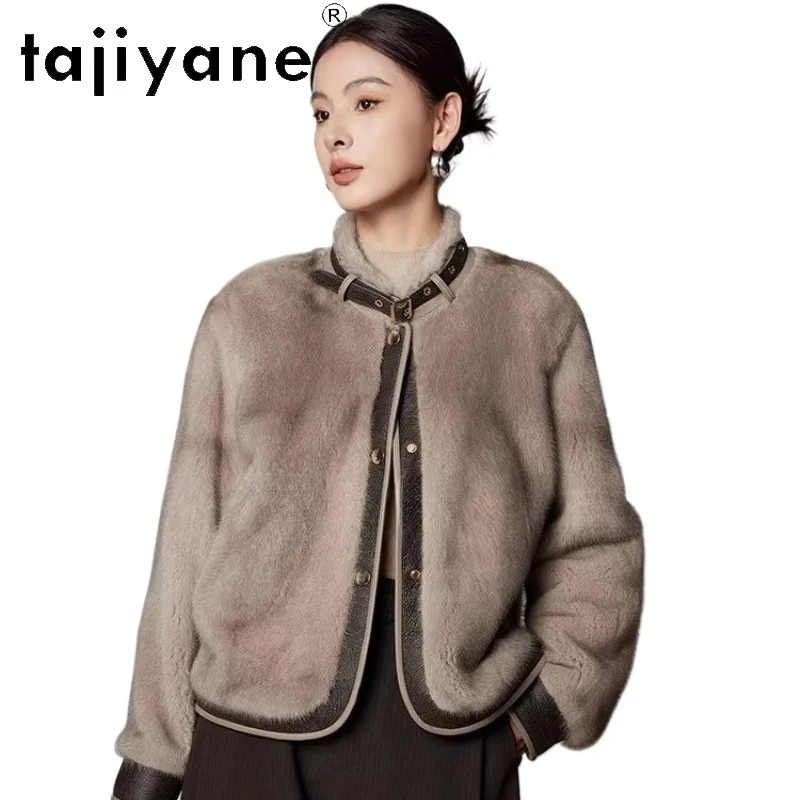 TAJIYANE 천연 벨벳 전체 밍크 퍼 코트 여성용 짧은 스타일리시 퍼 코트 스탠드 칼라 재킷 2025 겨울 여성 의류