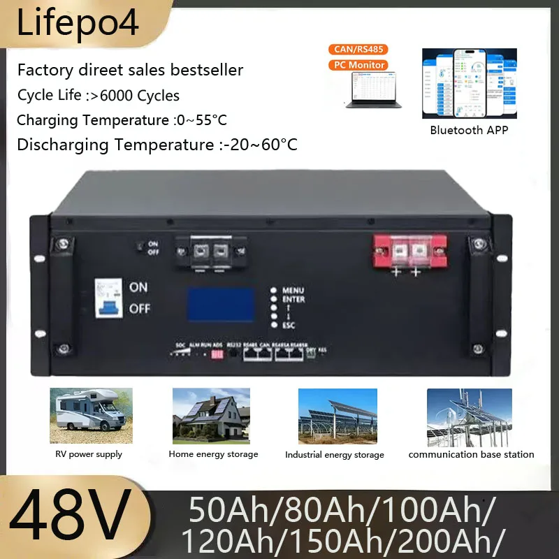 

48 В 50 Ач 100 Ач 120 Ач 150 Ач 200 Ач Lifepo4 литиевая батарея Bluetooth BMS для солнечной системы гибридный инвертор 2000 Вт 5000 Вт 10 кВт
