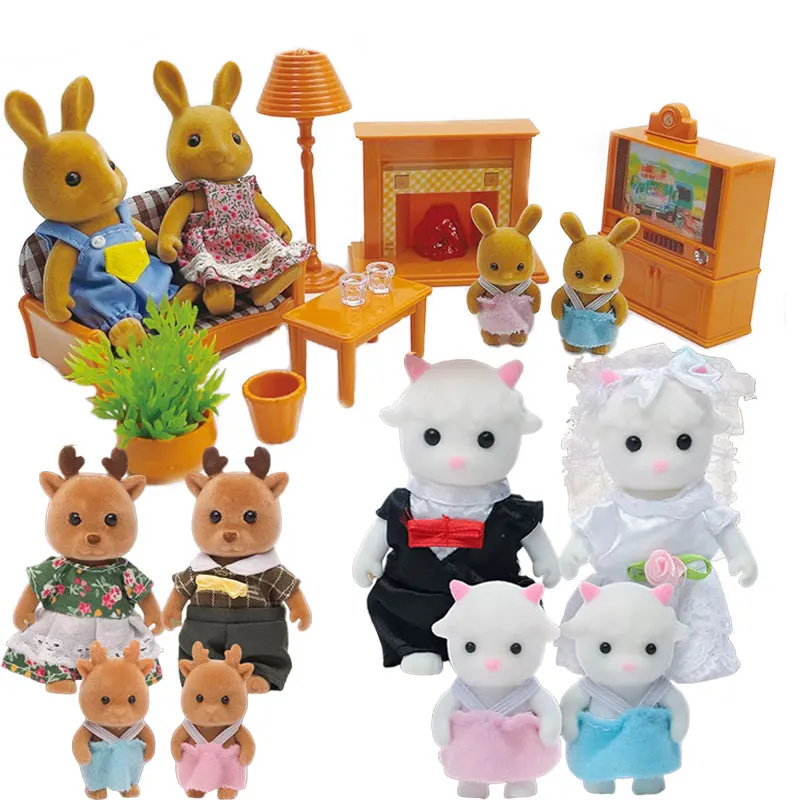 Set di mobili per casa delle bambole Camera da letto Giocattolo Simulazione Foresta Coniglio Famiglia Casa delle bambole Accessorio in miniatura Giochi di finzione educativi Giocattoli