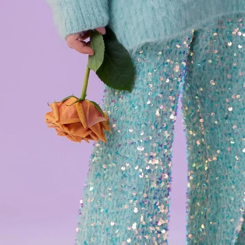 

Модные брюки-клеш для девочек, детская одежда для девочек, весна-осень 2026, новые хлопковые бархатные брюки с пайетками и вышивкой