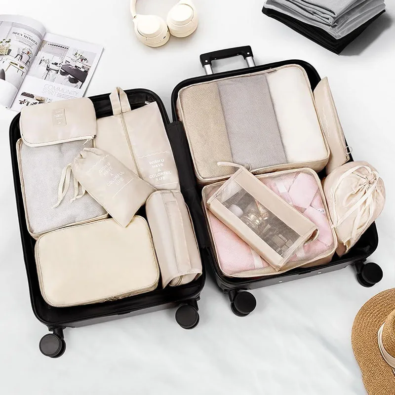 Conjunto de 9 Peças de Bolsas Organizadoras de Viagem, Organizador Digital para Roupas, Calçados e Artigos de Higiene Pessoal, Bolsa Organizadora de Roupas para Mala, Conjunto de Cubos de Embalagem