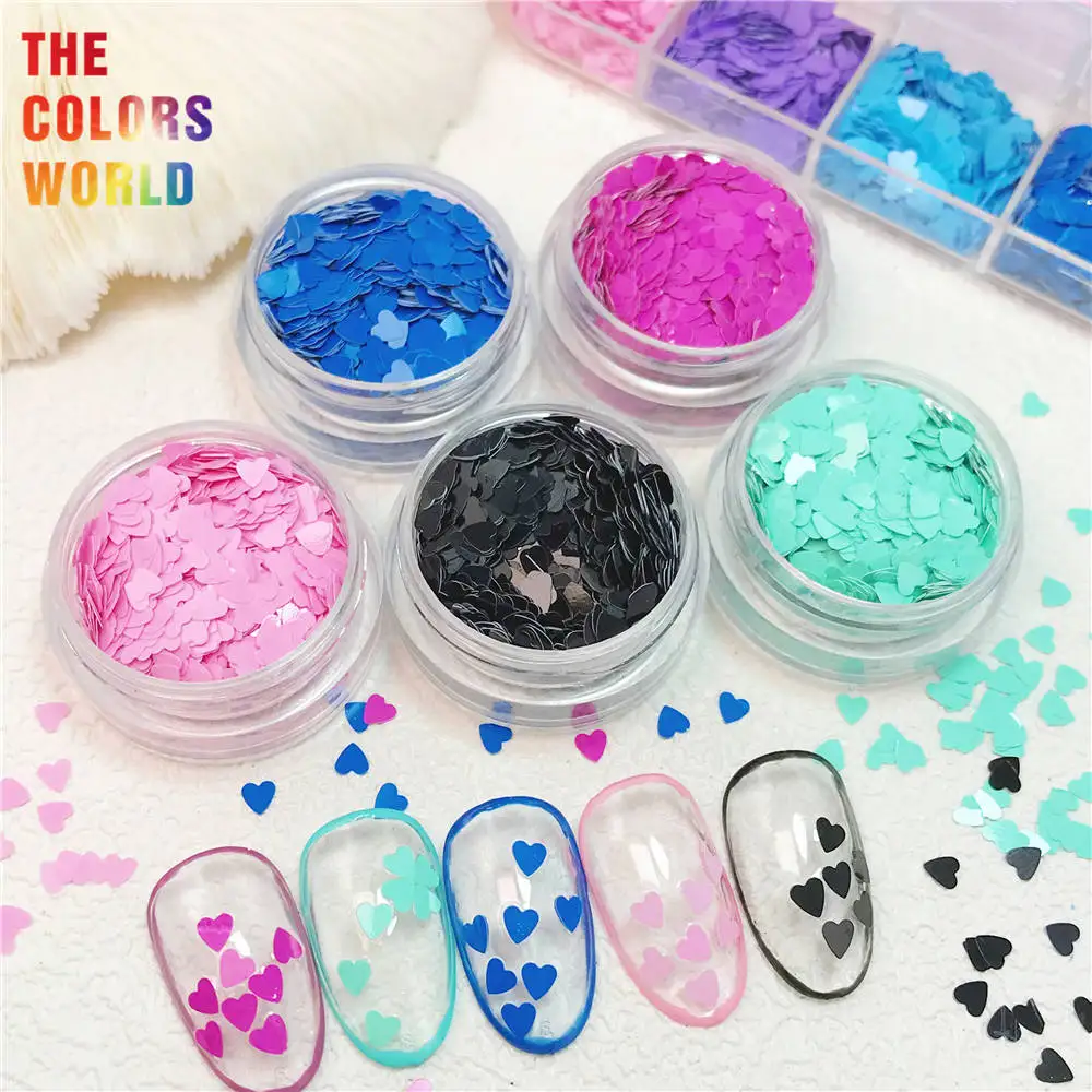 TCT-215 Solvent Resistant Matte Colors Heart Shape 3MM Nail Glitter Nail Art Decoration Nail Polish Makeup Handwork Crafts DIY