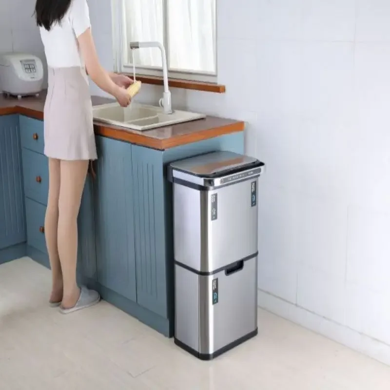 Kitchen  Bin  Double Layer Environmentally Friendly Classification Trash Bin Stainless Steel Smart Trash Can Automatic Trash