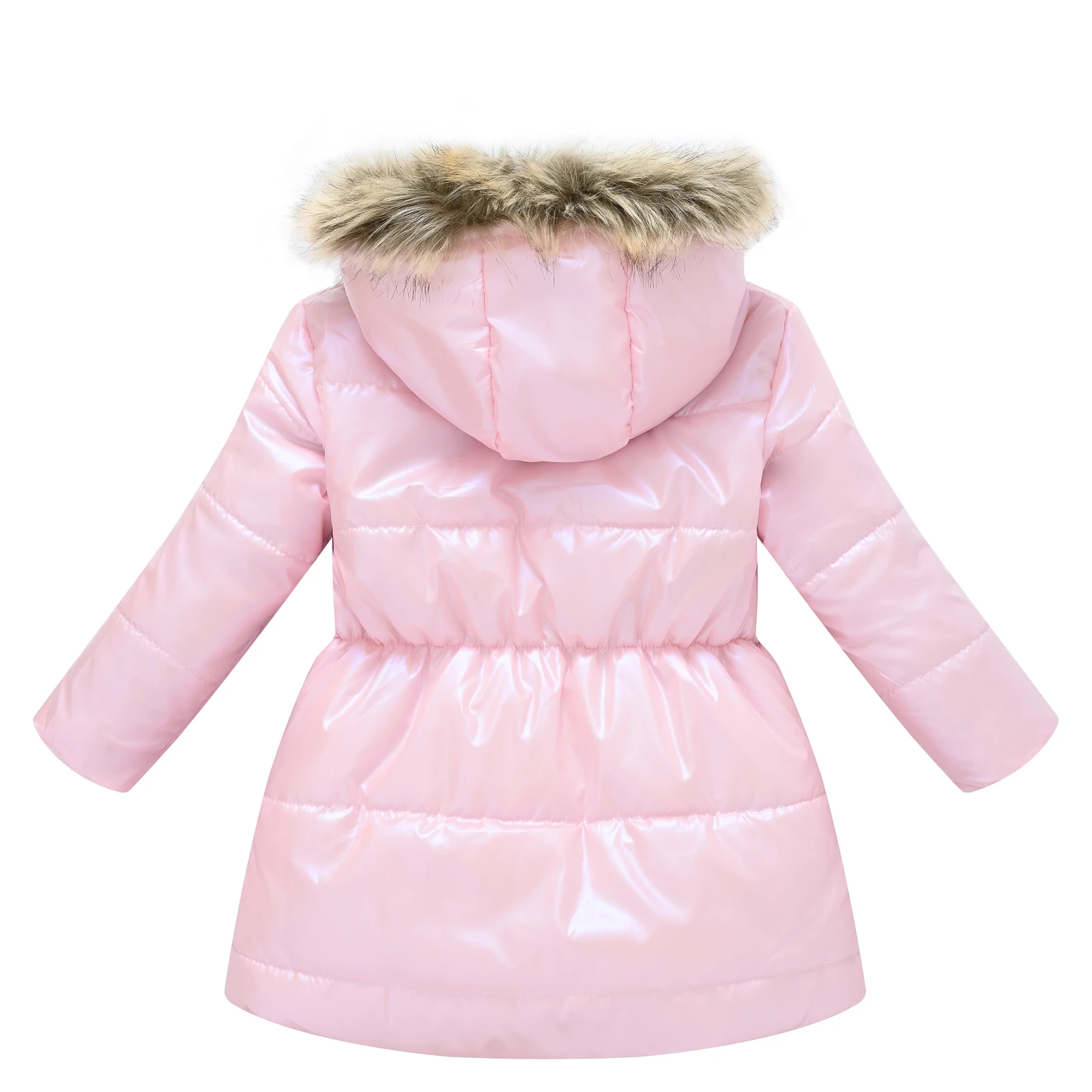 Autumn and winter new cotton-padded children warm thick solid color long hooded fur collar solid color coat