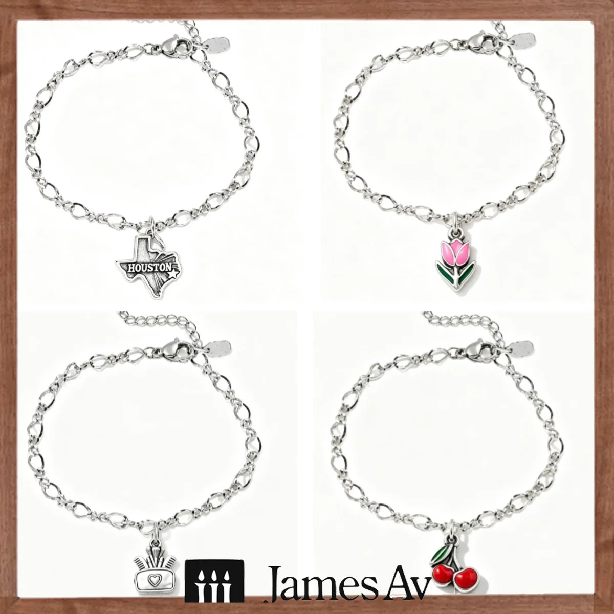 2027 S925 Sterling Silver Trendy Open Oval Link Charm Bracelet Houston Texas State Shape Pink Enamel Tulip Retro Radio Cherry Themed Pendants Adjustable Extension Chain High Quality S925 Silver Great Anniversary Holiday Surprise Gift