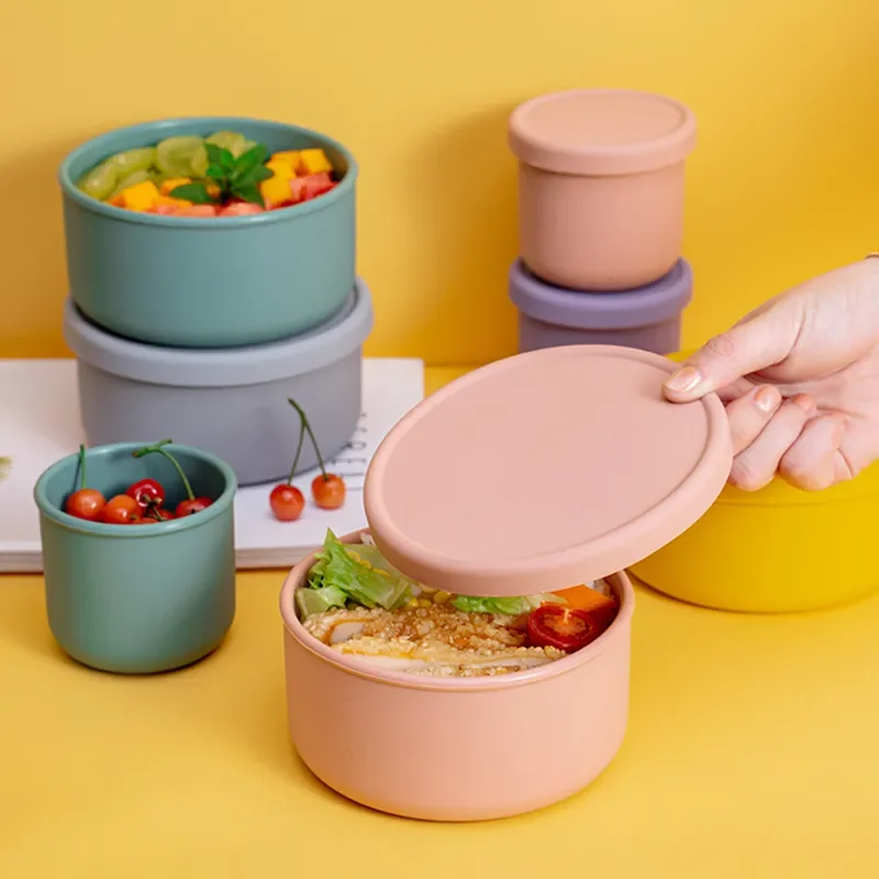 Circular Silicone Lunch Box 250ml/650ml, Large Capacity Microwave Heated Silicone Fresh-Keeping Box, Snack Salad Bento Box