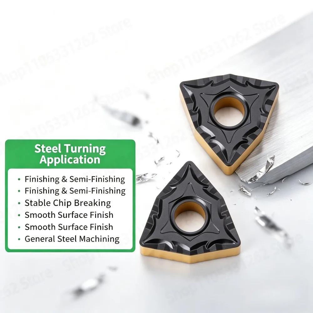 Carbide Turning Insert WNMG080404-CQ BP8018, General Steel Tool for 45#/Q235/40CrMo, Trigon CNC Cutter, 10pcs