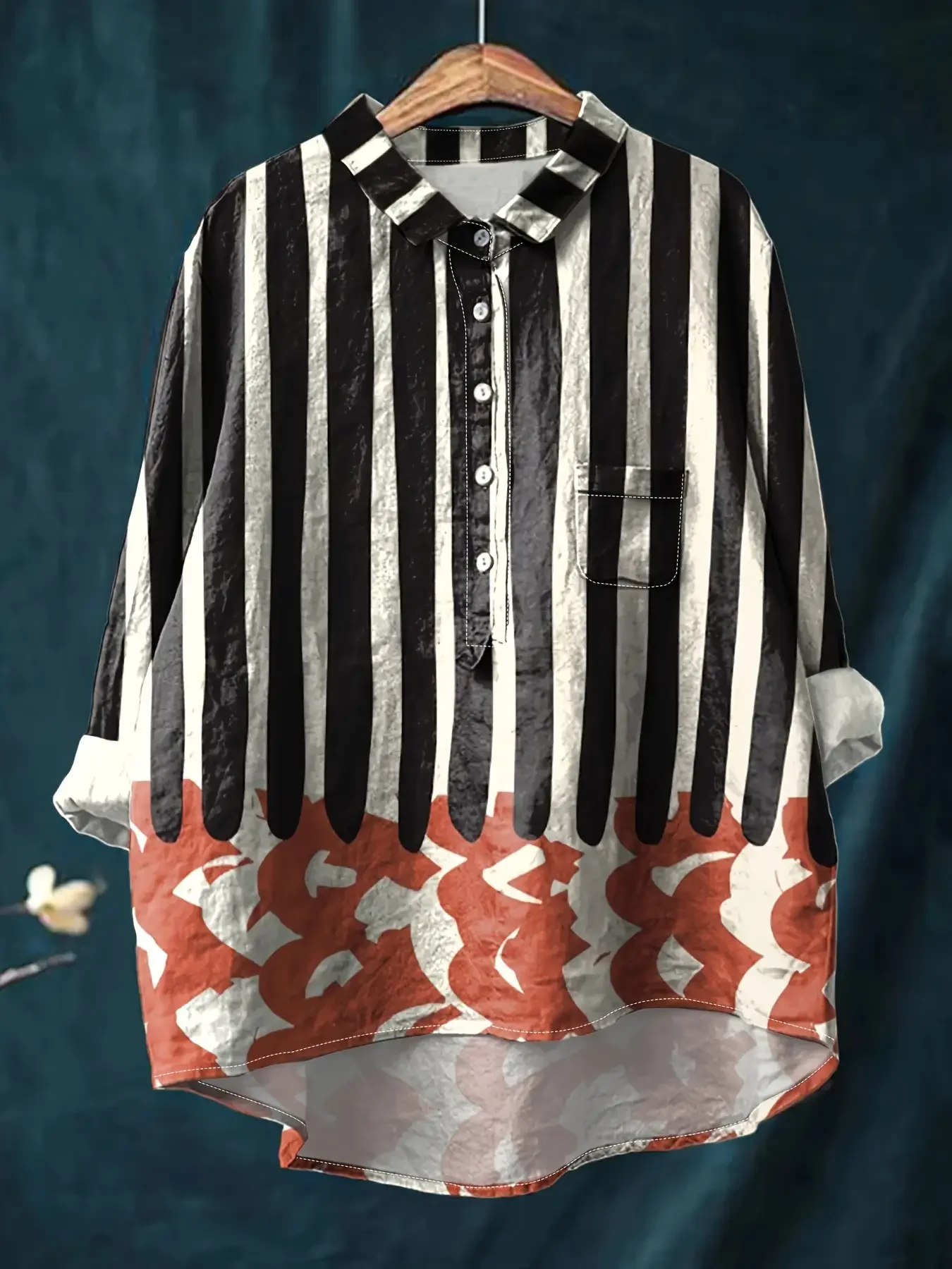 قميص نسائي كاجوال فضفاض من Passionate Rose بأزرار مطبوعة على شكل زهرة - قميص عادي